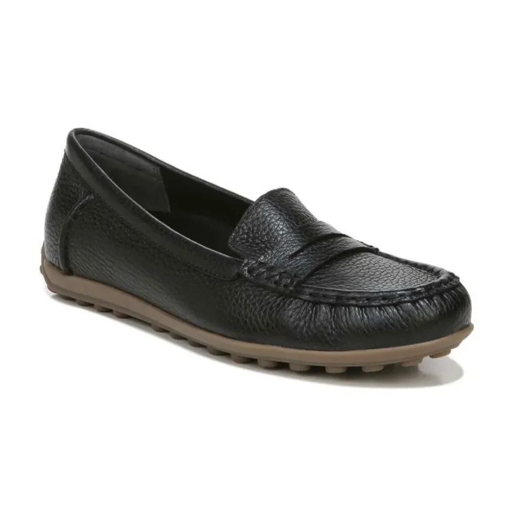 VIONIC MARCY Leather Supportive Moccasin Loafer Flat Slip-On Black Size 6